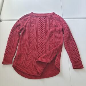 L.L. Bean Signature Sweater Tunic Womens Medium Red 100% Cotton Cable Knit Zip
